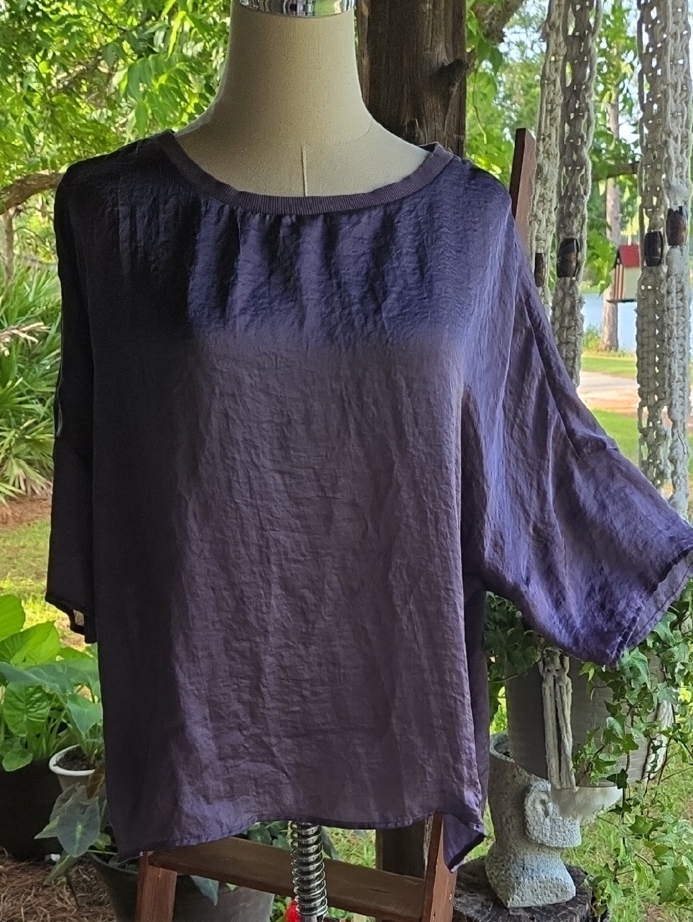 Adore Me Purple Satin Relaxed Fit Top Size Medium